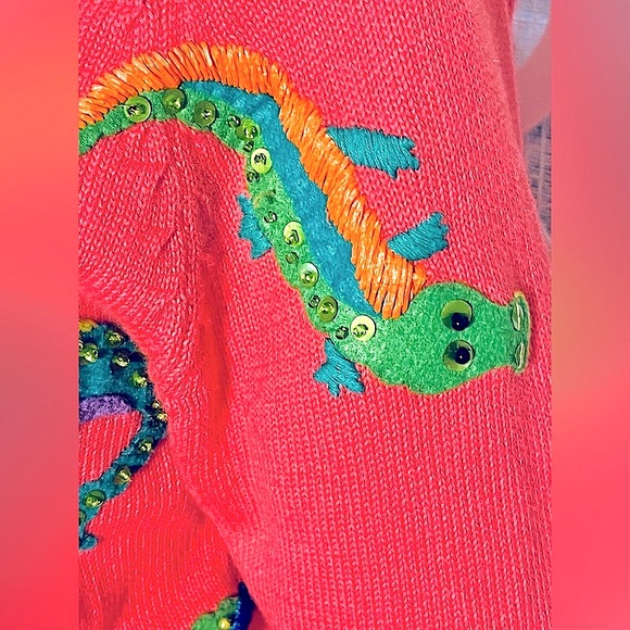 ALLIGATOR CARDIGAN SWEATER MICHAEL SIMON SMALL RETRO CROCODILE ANIMAL PRINT - Picture 14 of 16